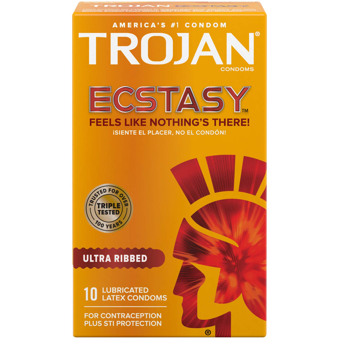 Trojan Condom Stimulations Ultra Ribbed Ecstasy Ultrasmooth Lubricated 10 Pc