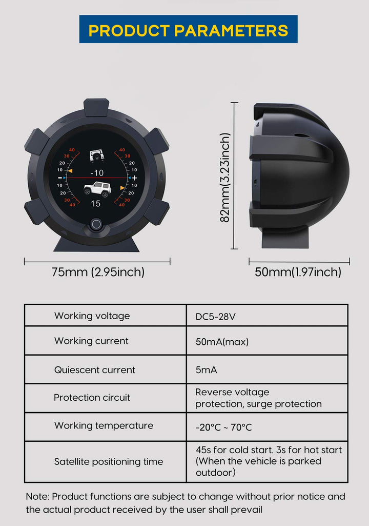ourantools X95 GPS Speed Slope Meter, Digital Inclinometer Level & Angle Gauge, Head Up Display Speedometer, Bevel Tilt Gauges with Multifunctional Function for All DC5-28V Cars