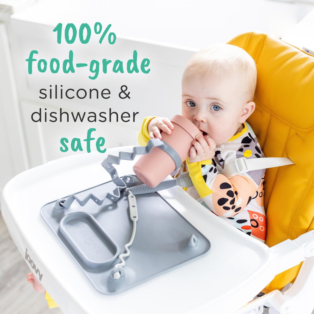 Silicone Mat - Suction Cups, 4 Straps to Secure Baby Essentials, Self Feeding, Baby Led Weaning, Travel Sleeve Included (Spearmint)