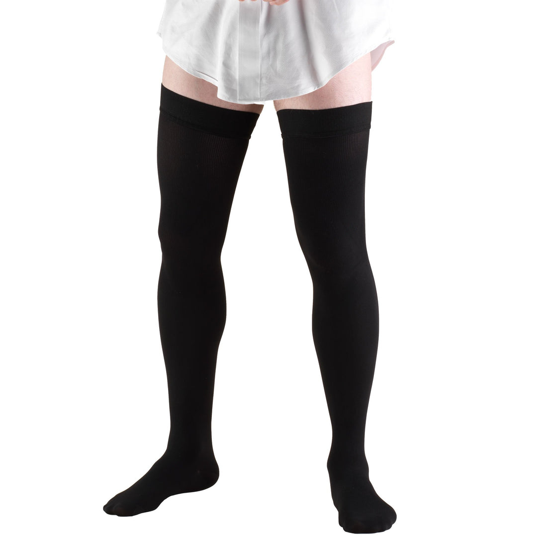 Truform Men's Thigh High 20-30 mmHg Compression Dress Socks, Black, Large