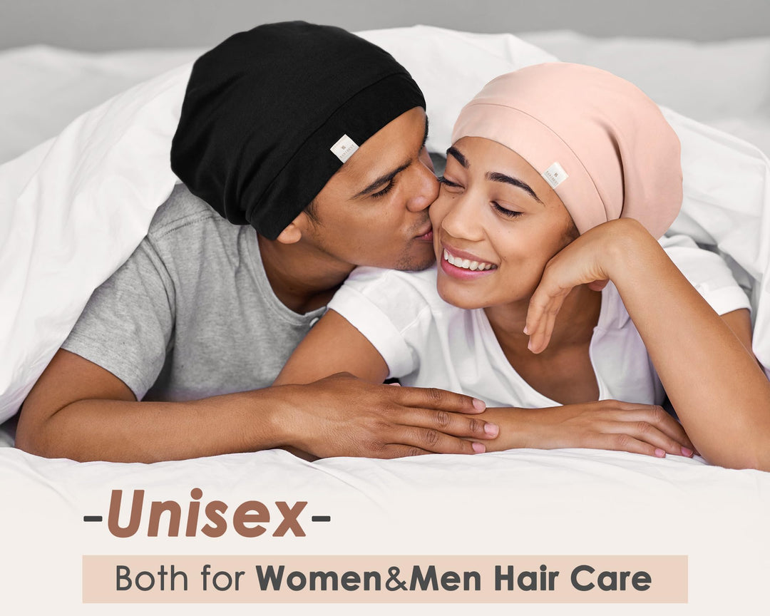 Slouchy Beanie Hat Satin Lined Sleep Cap Satin Bonnet Chemo Headwear Caps for Women and Men Pure Black
