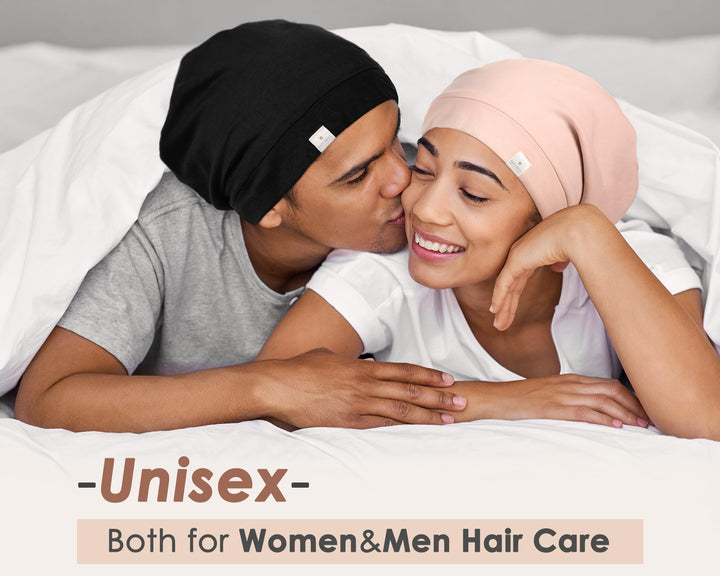 Slouchy Beanie Hat Satin Lined Sleep Cap Satin Bonnet Chemo Headwear Caps for Women and Men Pure Black