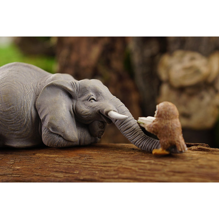 Miniature Garden Elephant Reading Book with Owl, Gray