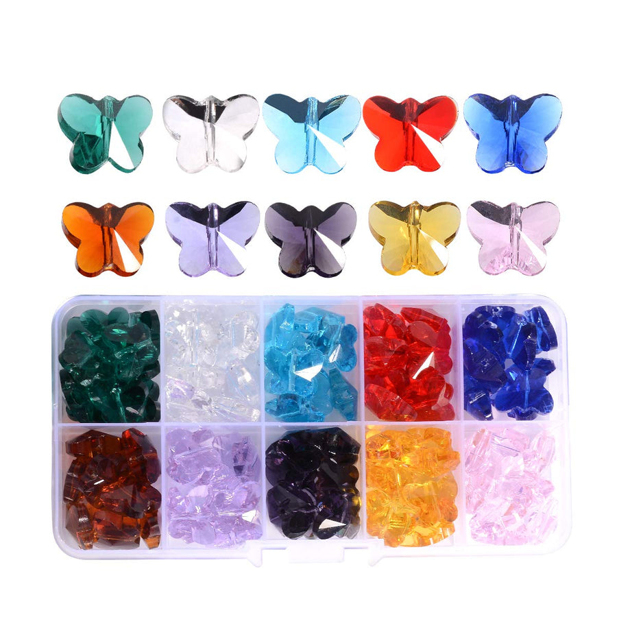 100pcs Crystal Butterfly Beads - 14mm Multicolor Glass Beads for Jewelry Making Chandelier Parts