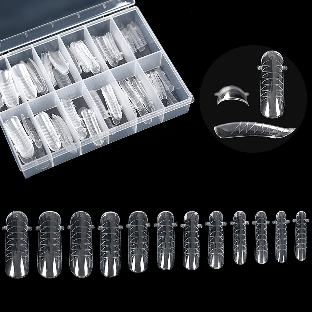 120PCS Clear Full Cover Dual Nail System Form UV Gel Acrylic Nail Art Mold Artificial Nail Tips with Scale for Extension (MODEL 2)