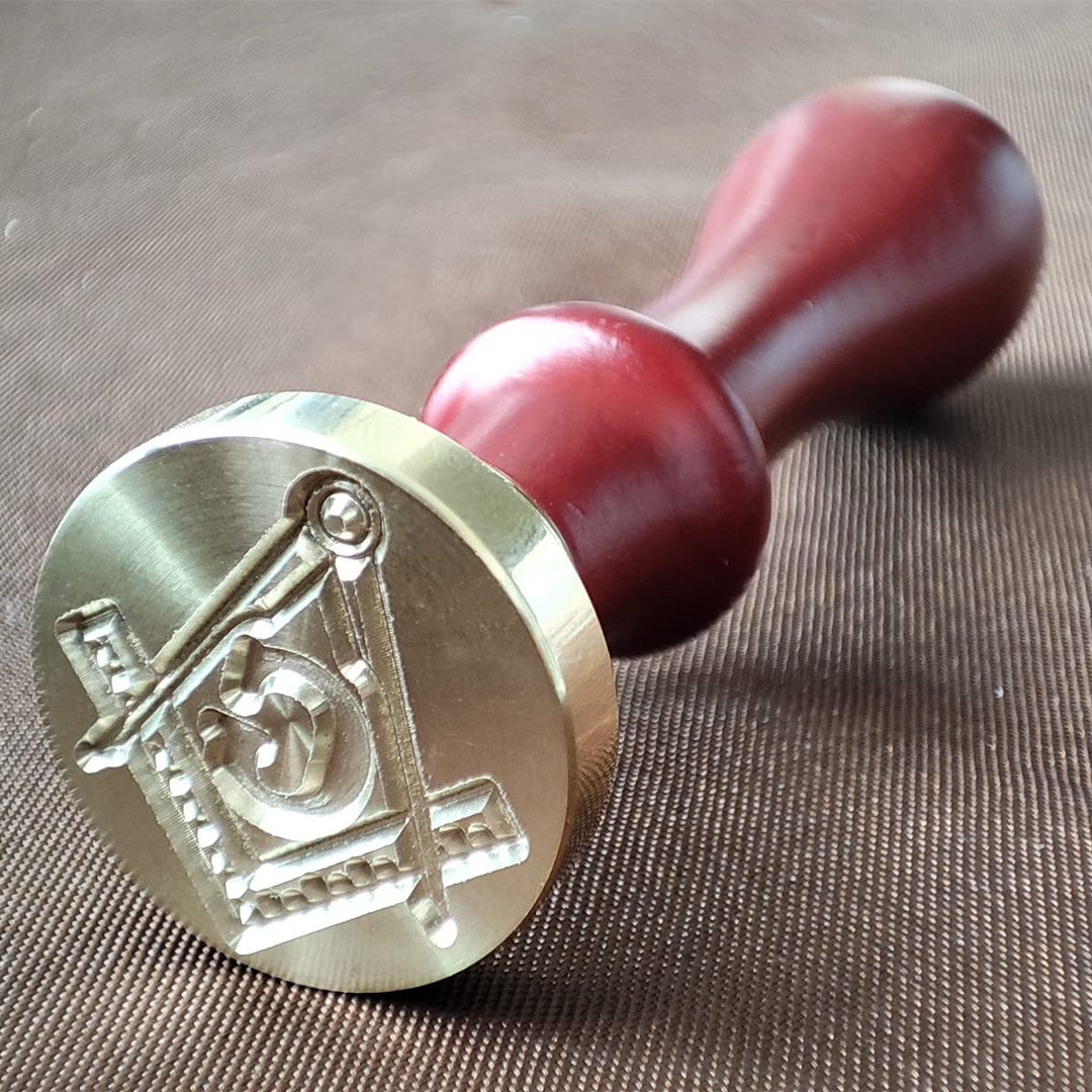 Square & Compass Masonic Sealing Wax Stamps Retro Copper Seals with Wooden Hilt for Party Invitation, Wine Packages, Embellishment of Envelopes, Greeting Cards