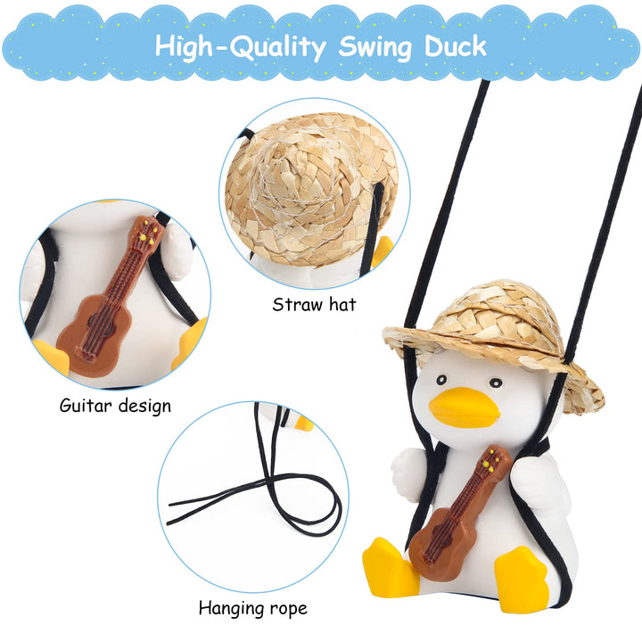 Swinging Duck Car Rear View Mirror Hanging Ornament Flying Duck, Swing Guitar Duck for Rearview Mirror Charms Cute Animals Car Interior Decorations Duck Pendant