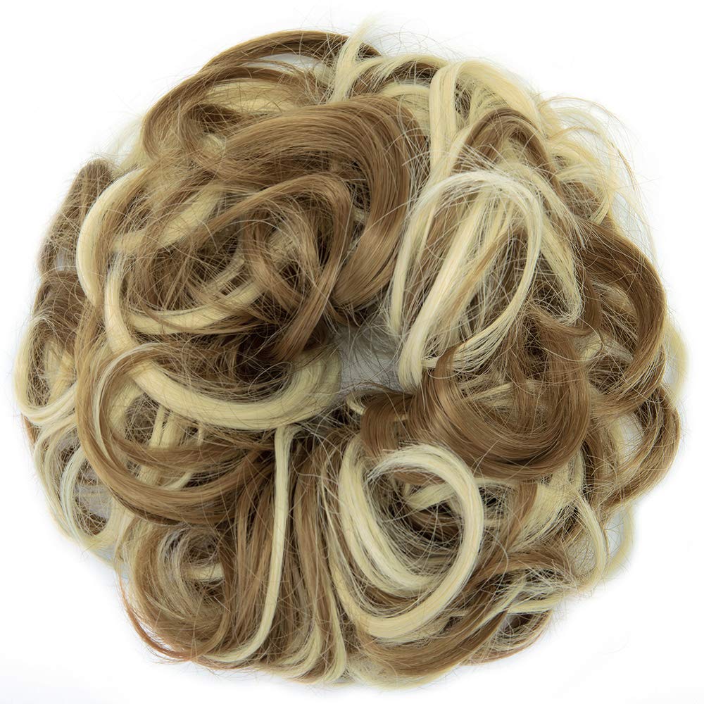 Hair Bun Extensions Wavy Curly Messy Donut Chignons Hair Piece Wig Hairpiece Ginger Brown Mix Bleach Blonde