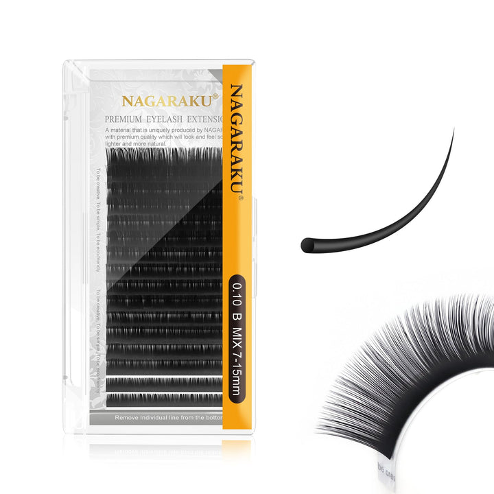 Eyelash Extensions Individual Lashes 0.10mm B curl 7-15mm Mix Tray Classic Matte Black Soft Natural Faux Mink 16 rows