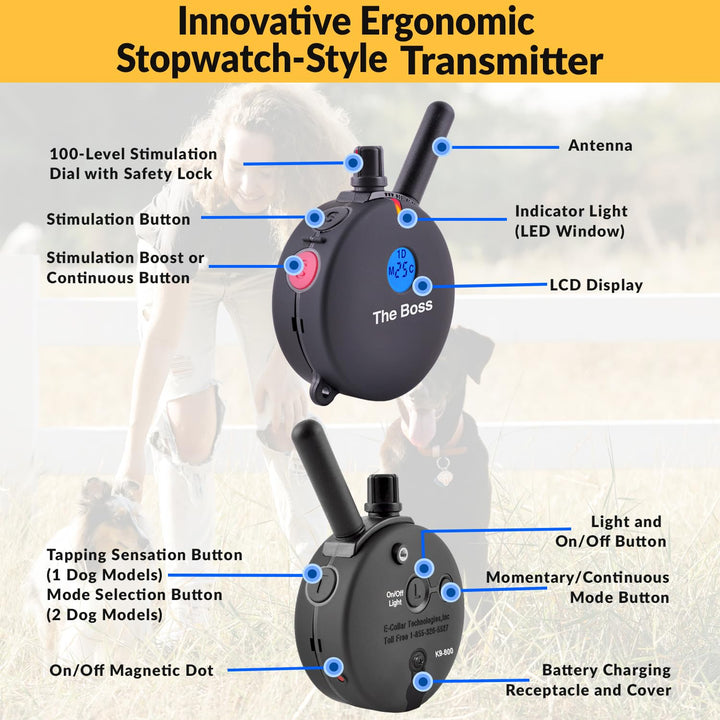 E-Collar Humane Dog Training Collar with Remote, Features 100 Levels of Safe Stimulation, Tapping Sensation, Night Light, Waterproof, Rechargeable, 1 Mile 1 Dog, Black