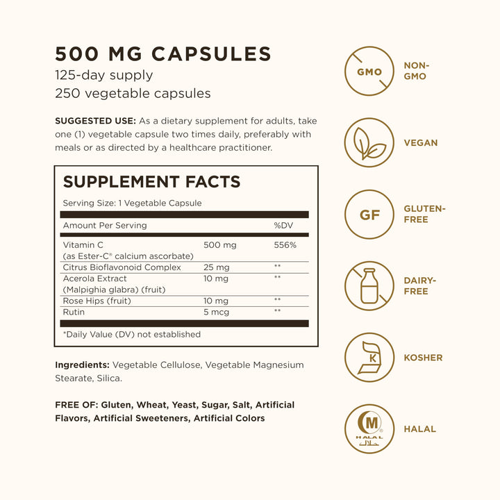 Solgar Ester-C Plus Vitamin C (Ascorbate Complex) - Gentle & Non Acidic - Antioxidant & Immune Support - Non GMO, Vegan, Gluten Free, Kosher - Berry, Standard Packaging, 250 Count