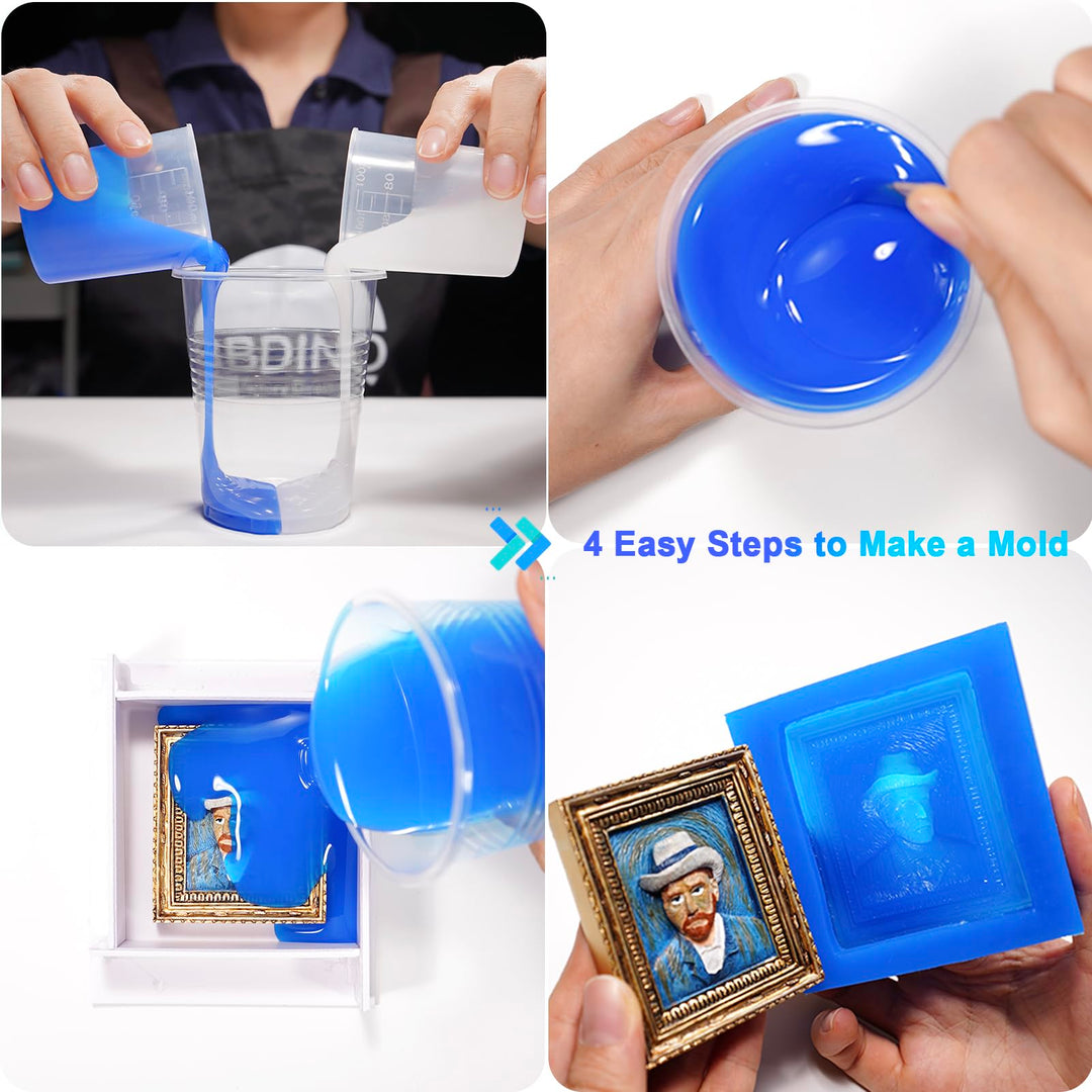 Silicone Mold Making Kit 42 Oz, 30A Liquid Silicone for Mold Making, Fast Cure Mold Making Silicone Rubber, 1:1 Ideal for Casting Resins Molds & Silicone Molds Sapphire Blue