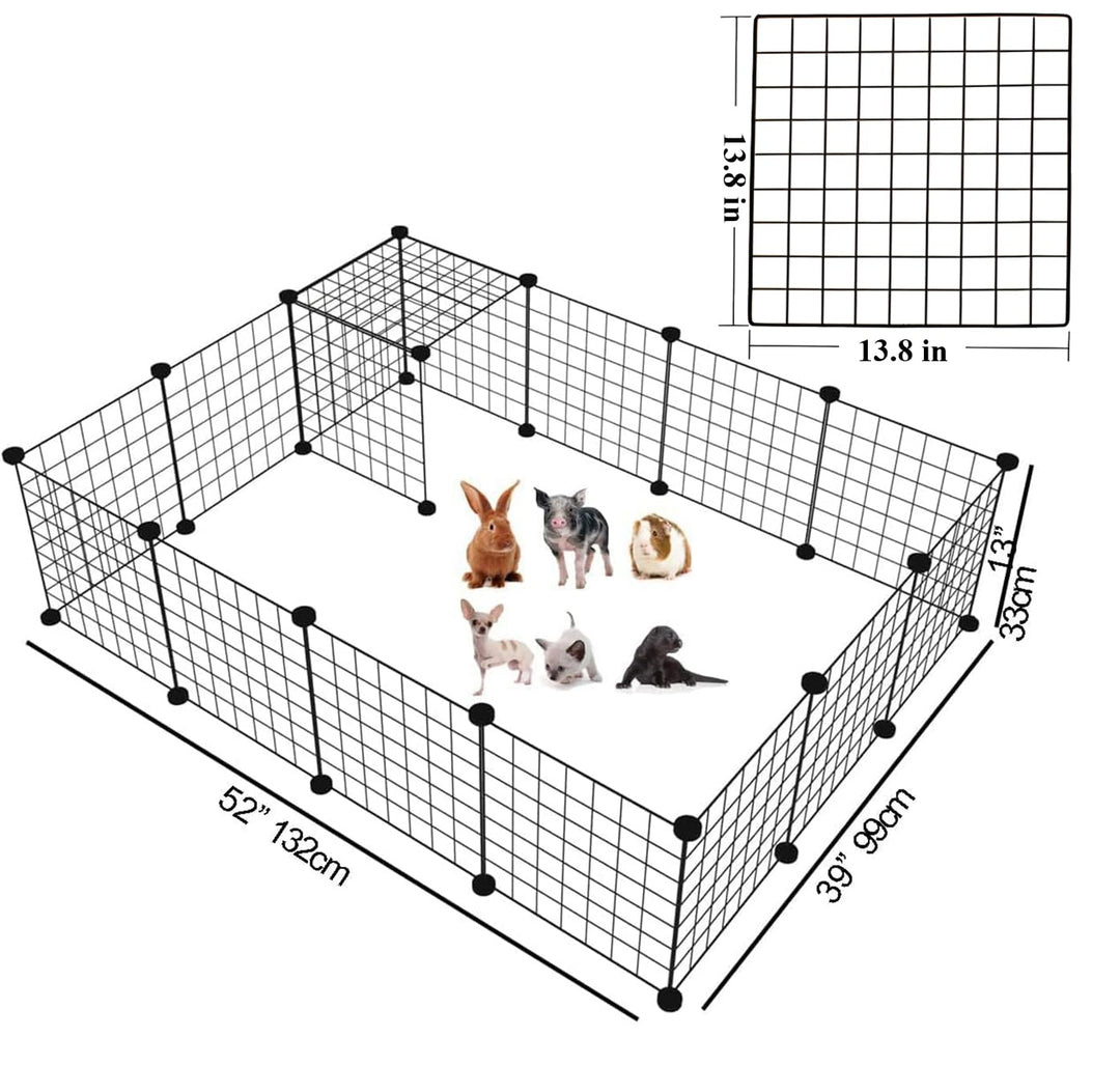 Rabbit Run,Puppy Pen with Door,Encrypted Wire Mesh Cages16 Panels Indoor/Outdoor DIY Metal Pet Fence for Puppy,Rabbit,Kitten,Hamster,Guinea Pig,Turtle,Hedgehog.Black