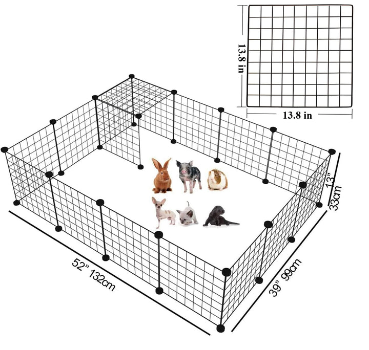 Rabbit Run,Puppy Pen with Door,Encrypted Wire Mesh Cages16 Panels Indoor/Outdoor DIY Metal Pet Fence for Puppy,Rabbit,Kitten,Hamster,Guinea Pig,Turtle,Hedgehog.Black