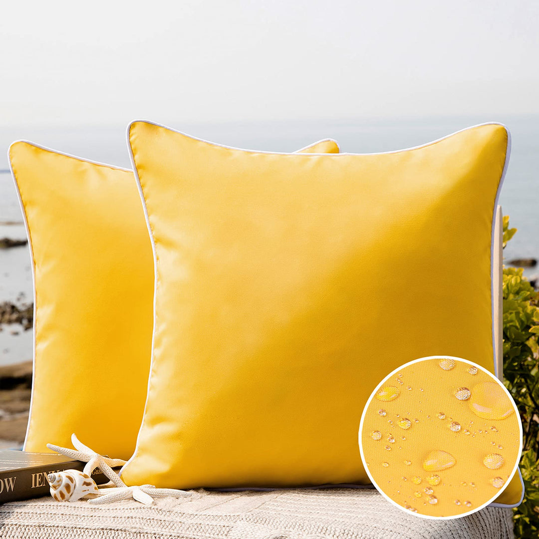 Pack of 2 Outdoor Waterproof Solid Throw Decorative Pillow Cover Decorative Square Outdoor Pillows Cushion Case Patio Pillows for Couch Tent Sunbrella (20''x20'', Yellow)