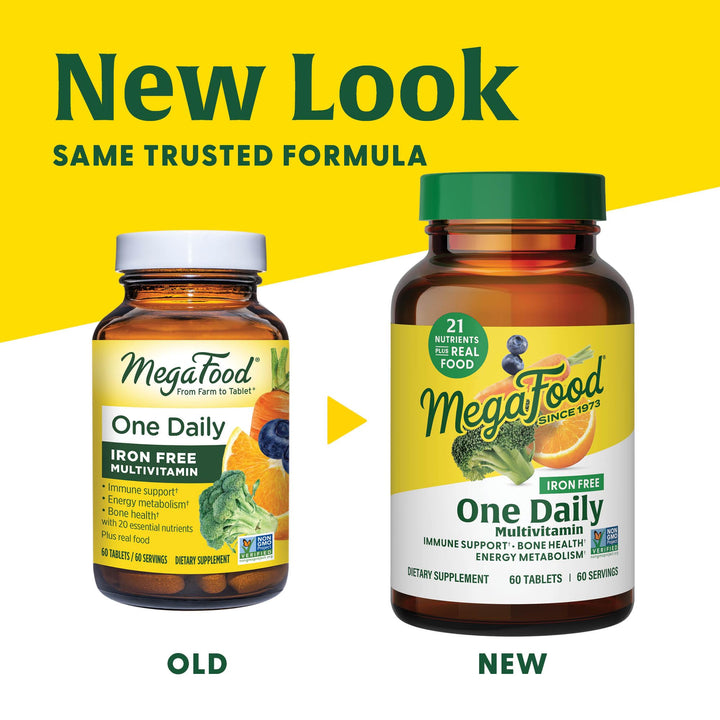 One Daily Iron Free Multivitamin - Multivitamin for Women and Men - with Real Food - Immune Support Supplement - Bone Health - Energy Metabolism - Vegetarian; Non-GMO; No Iron - 60 Tablets