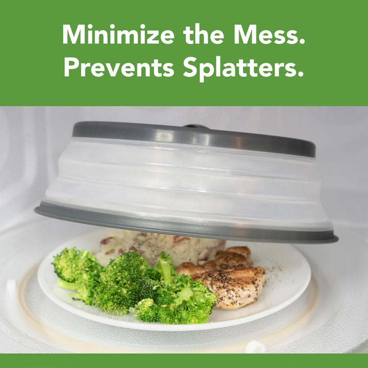 Microwave Splatter Cover for Food, Medium (Charcoal) - Collapsible & Vented Silicone Splatter Guard Lid - Microwave Plate & Dish Cover with Handle - BPA-Free Kitchen Gadget for Meal Prep