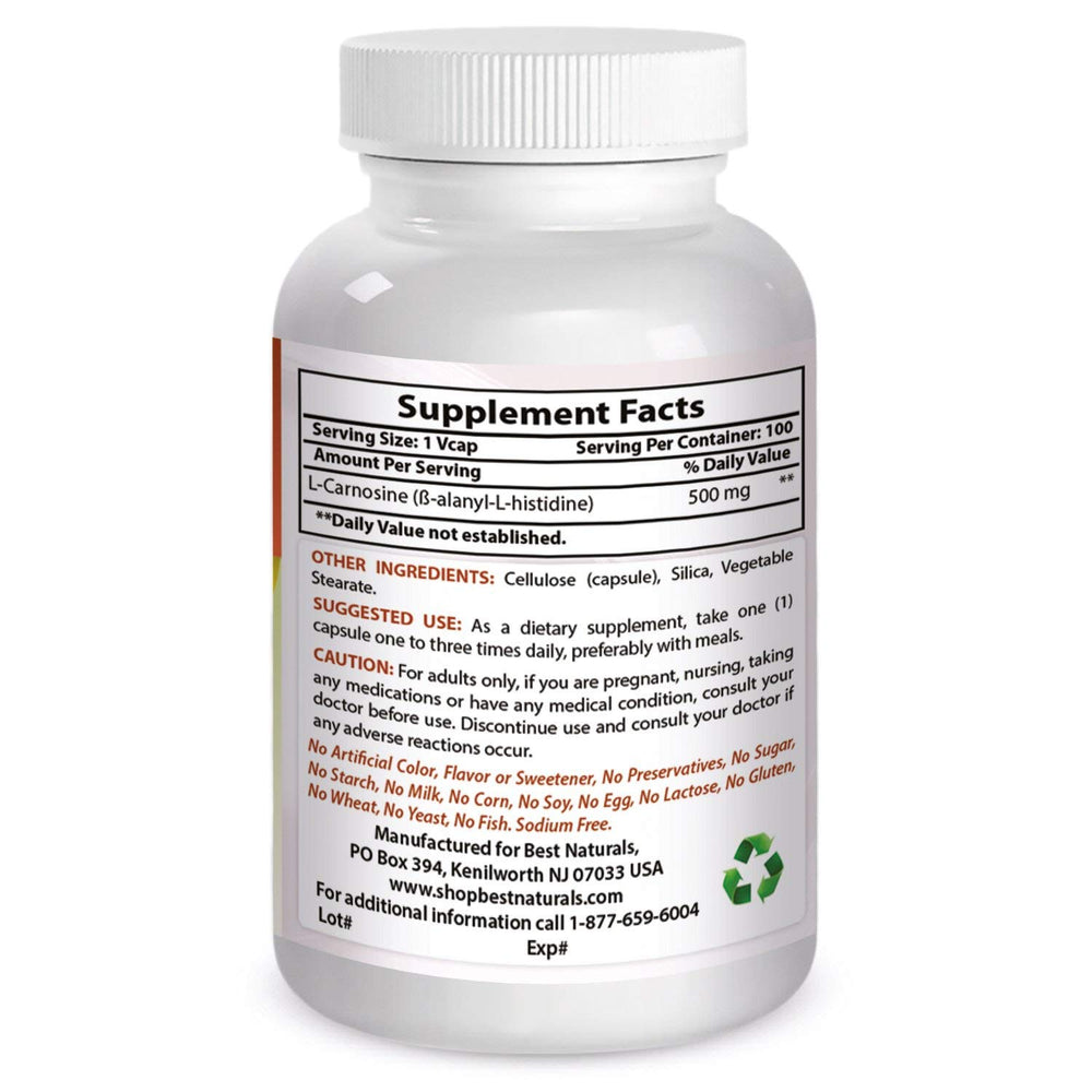 L-Carnosine 500 mg 100 Vcaps (100 Count (Pack of 1))