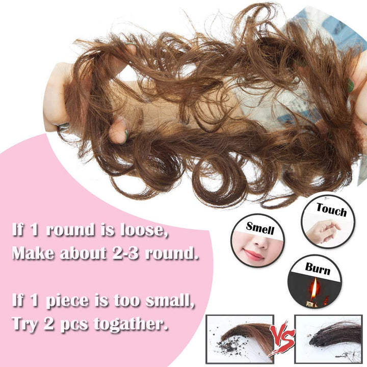 Human Hair Scrunchy Updo Messy Bun Hair Piece Wavy Curly Scrunchie Hair Bun with Elastic Rubber Band Top Knot Chignons for Women Wedding Party Hairpiece Medium Brown 1pc