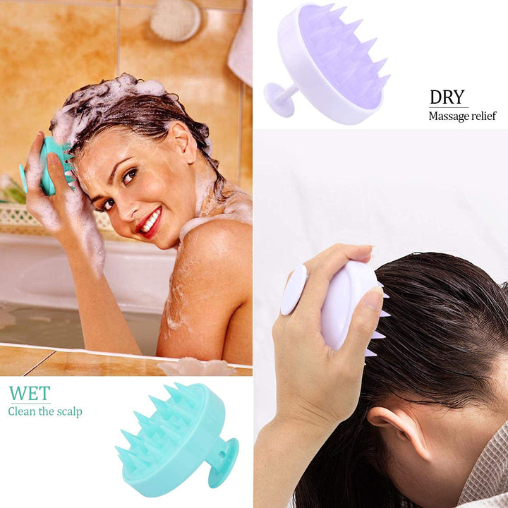 2pcs Silicone Shampoo Brush Scalp Exfoliator Brush for Scalp Scrubber Dandruff Remove, White Green