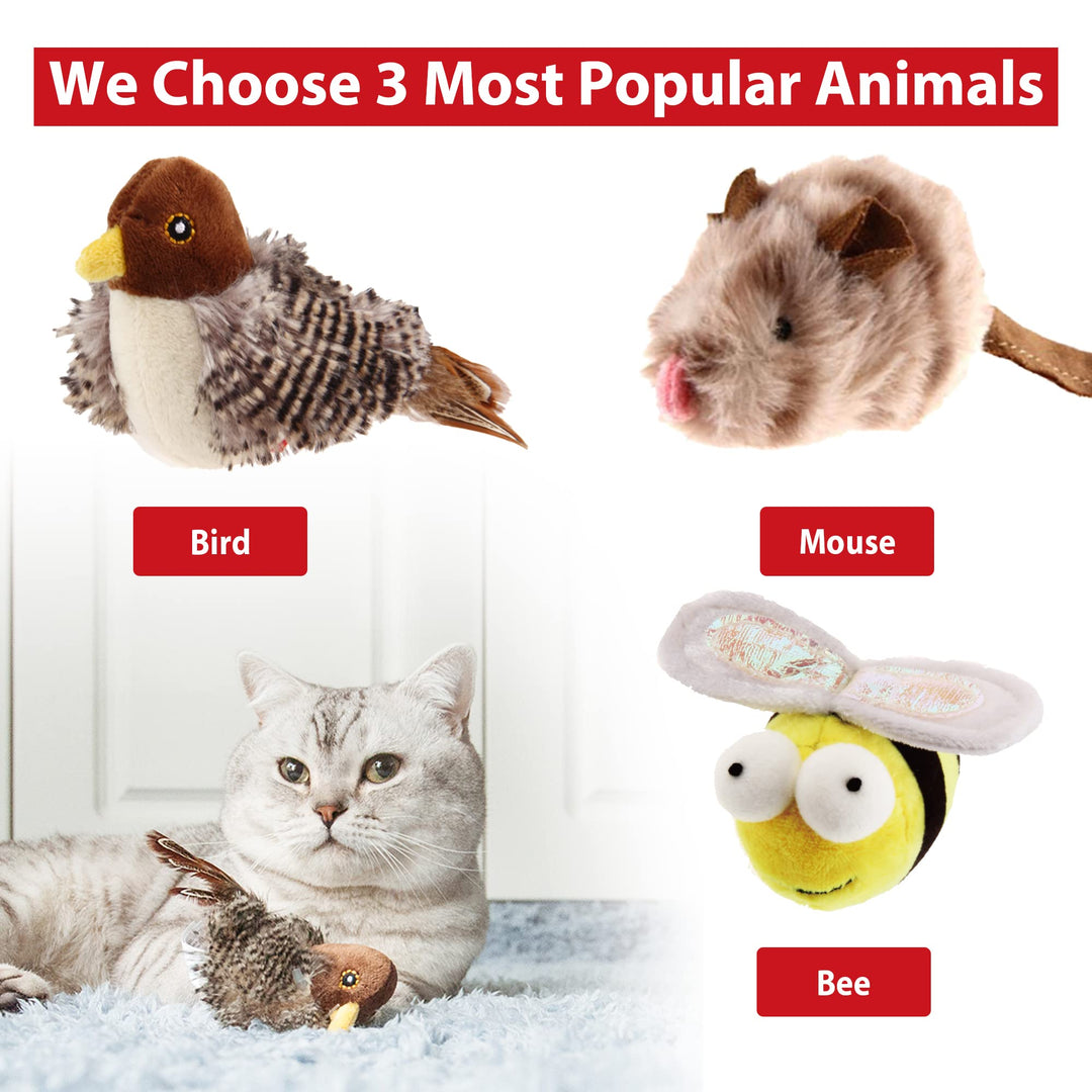 Interactive Cat Toys Animal Sound Bird/Mouse/Bee Interactive Squeaking Cat Toys Melody Chaser & Toys for Cats to Play Alone, Play and Squeak Kitten Toys for Boredom