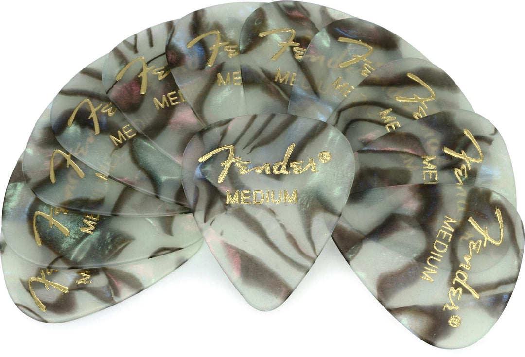 Fender Premium Celluloid Guitar Picks 351 Shape, Stocking Stuffers, Guitar Accessories, Abalone, Medium, 12-Pack