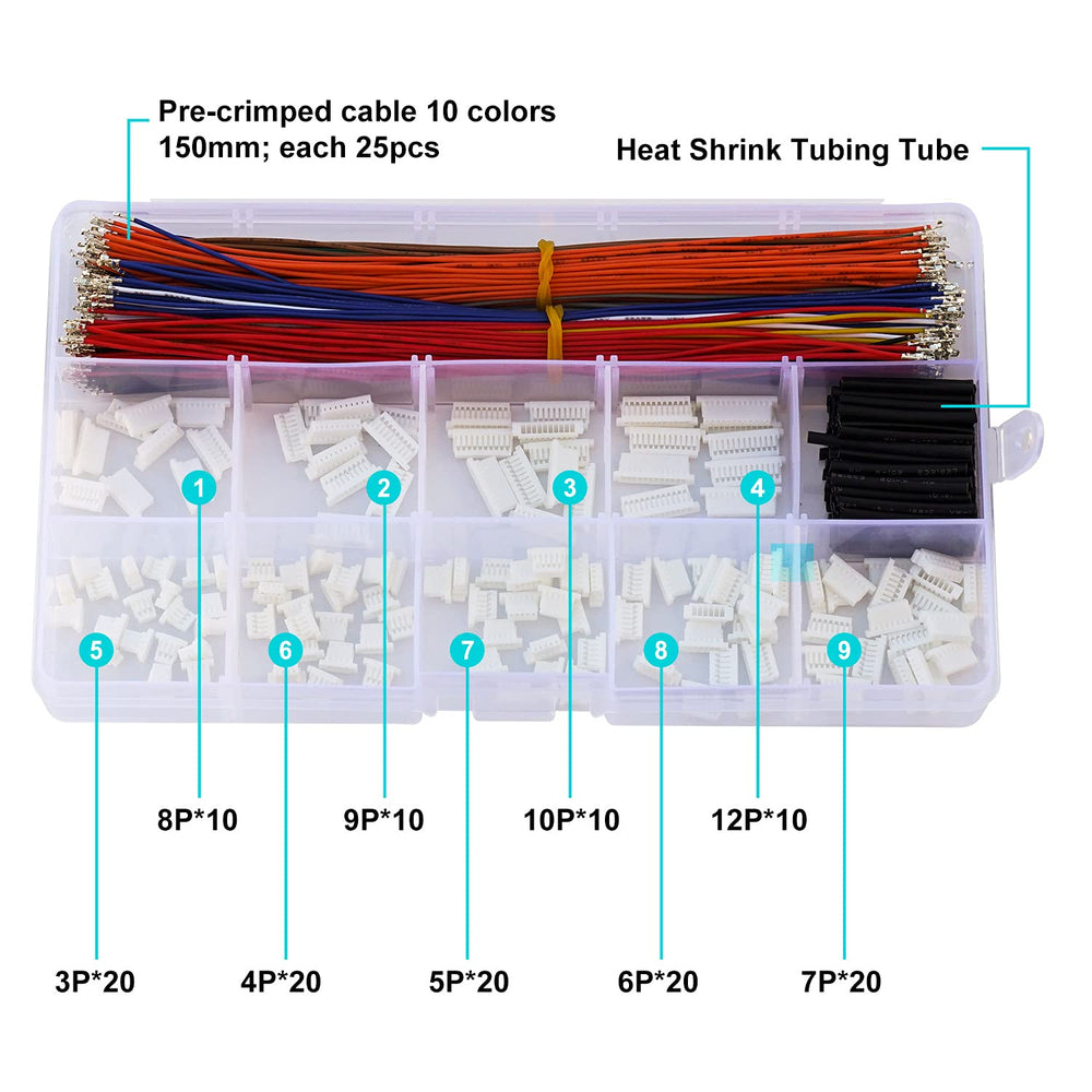 Jst SH1.0mm Connector Kit and Premium Pre-Crimped Cables,for SPRacing F3 Omnibus F4 Pro F7 Racing Drone Wire Kit,Total 140pcs sh1.0 Connectors and 10 Colors 250pcs 28AWG Cable 150mm Wire