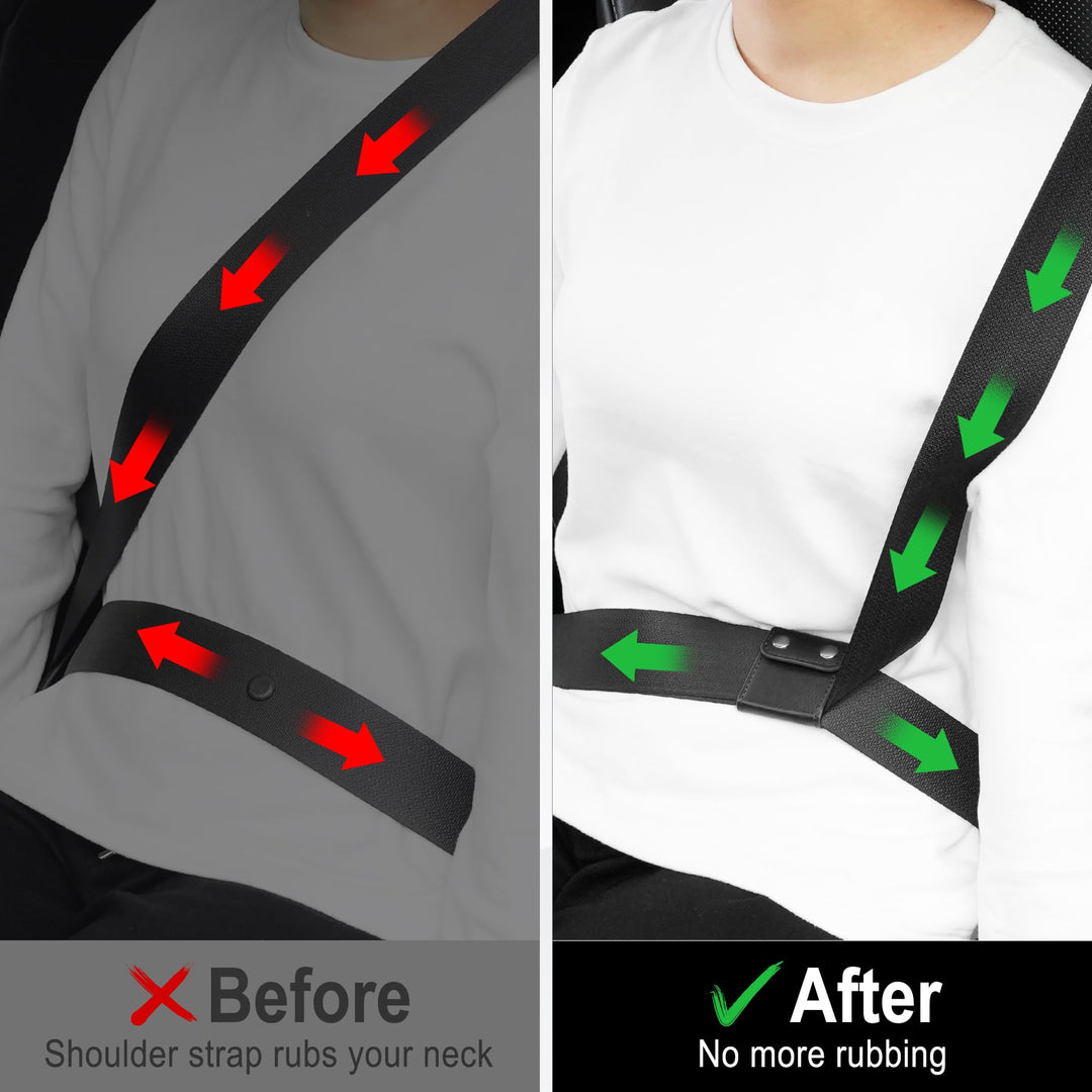 Seat Belt Adjuster, 2 Pack Universal Vehicle Seat Belt Cover Clips, Comfort Auto Shoulder Neck Protector Strap Positioner Locking Clip-Black