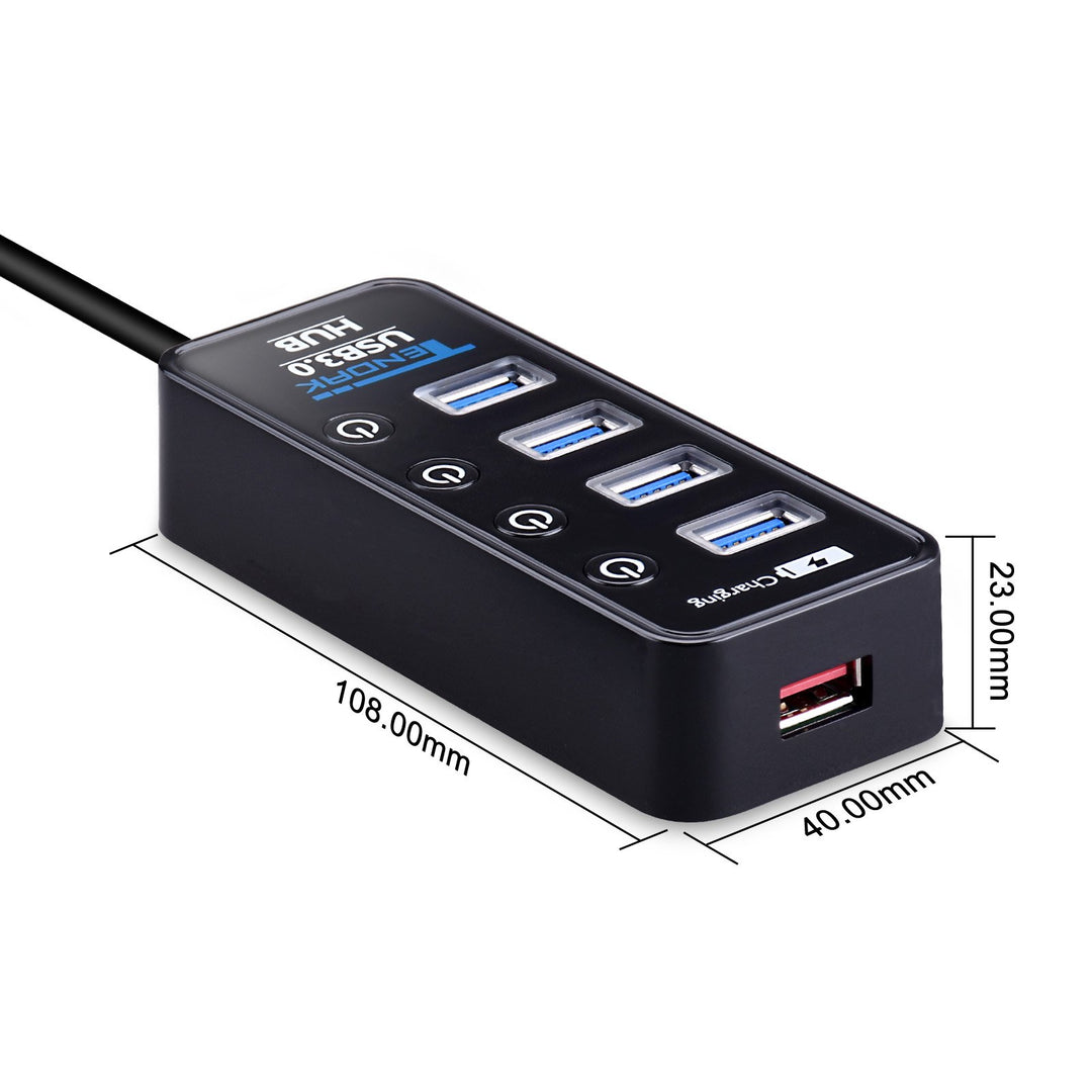 USB 3.0 Hub - USB Hub with 4 USB 3.0 Data Ports + 1 USB Smart Charging Port and Power Supply Adapter with Individual On/Off Port Switches for MacBook, Mac Pro, HDD