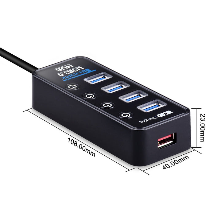 USB 3.0 Hub - USB Hub with 4 USB 3.0 Data Ports + 1 USB Smart Charging Port and Power Supply Adapter with Individual On/Off Port Switches for MacBook, Mac Pro, HDD