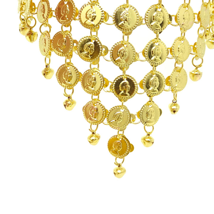 Belly Dance Hair Hoop Indian Dance Headband Tribal Headband with Bells and Coin Ornaments (Gold)