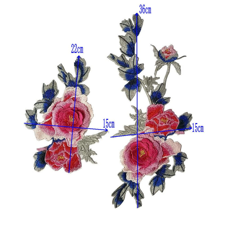 2pcs Beautiful Flowers Embroidered Sewing Applique Patches (Bright Pink C)