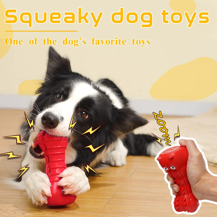 Squeaky Dog Toys for Aggressive Chewers, Tough Indestructible Chew Toys for Large Medium Breed Dog with Non-Toxic Natural Rubber (Hippo-red)