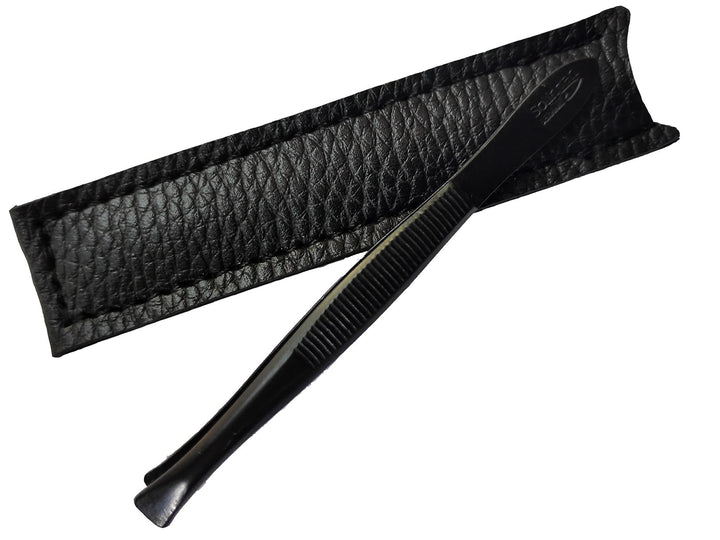Tweezers 514 Side for Eyebrow Shaping and Facial Hair Removal | Slanted Tip | Professional Stainless Steel | Best Shaped for Eyebrows Extensions Chin Cheek Face| Made in Germany (Black)