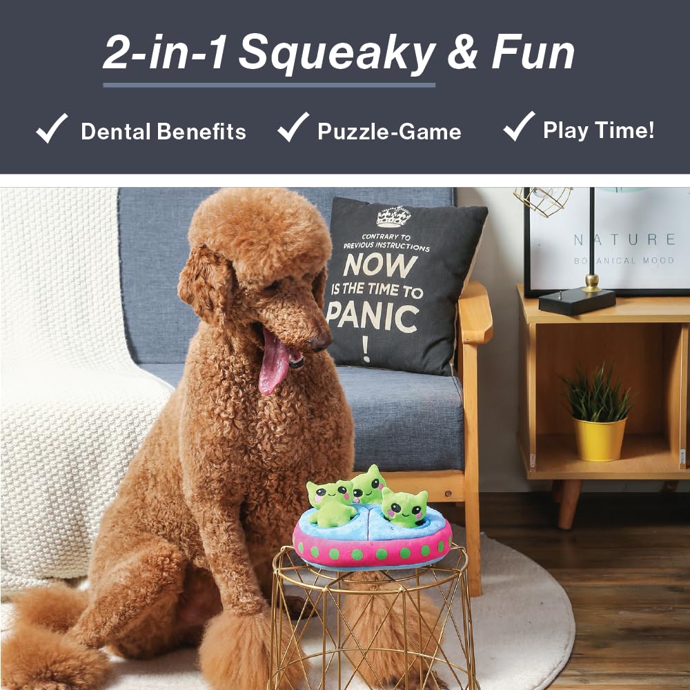 Pet – Space Paws UFO | Squeaky Hide and Seek Plush Dog Toys | Cute Interactive Plush Puzzle Toys for Small Medium Dogs