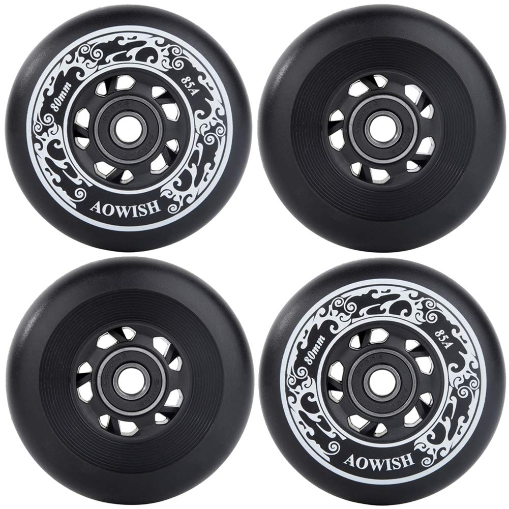4-Pack Inline Skate Wheels Outdoor Asphalt Formula 85A Hockey Roller Blades Replacement Wheel with Bearings ABEC-9 and Floating Spacers (Black, 76mm)