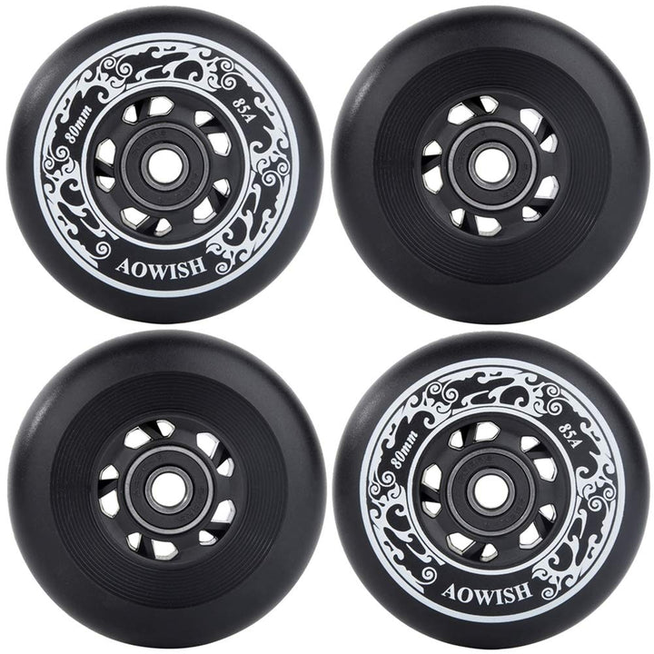 4-Pack Inline Skate Wheels Outdoor Asphalt Formula 85A Hockey Roller Blades Replacement Wheel with Bearings ABEC-9 and Floating Spacers (Black, 76mm)