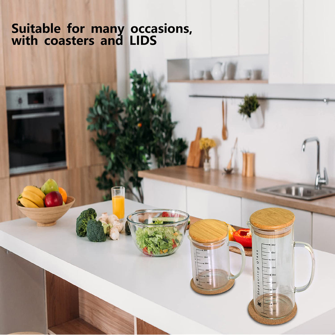 with Handle Bamboo Lid Beaker - lab Pouring Spout Beaker Borosilicate Glass Food Grade Measuring Cup 500ML