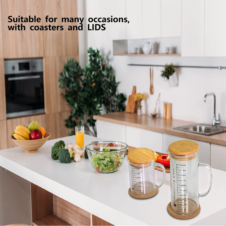 with Handle Bamboo Lid Beaker - lab Pouring Spout Beaker Borosilicate Glass Food Grade Measuring Cup 500ML