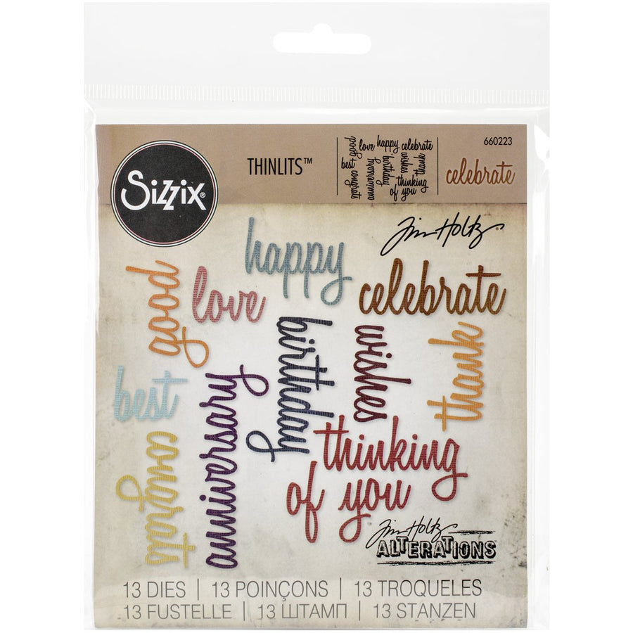 SIZ660223 Tholtz Thinlits Die Celebration Words Scrpt Tholtz Thinlits Die , White