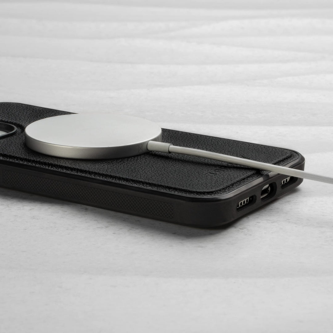 Leather Case Compatible with iPhone 14 Pro Max – Genuine Leather MagSafe Compatible Bumper Case with Magnetically Detachable Cover with Kickstand (Black)