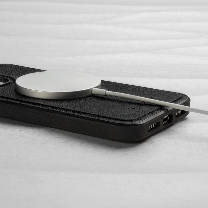 Leather Case Compatible with iPhone 14 Pro Max – Genuine Leather MagSafe Compatible Bumper Case with Magnetically Detachable Cover with Kickstand (Black)