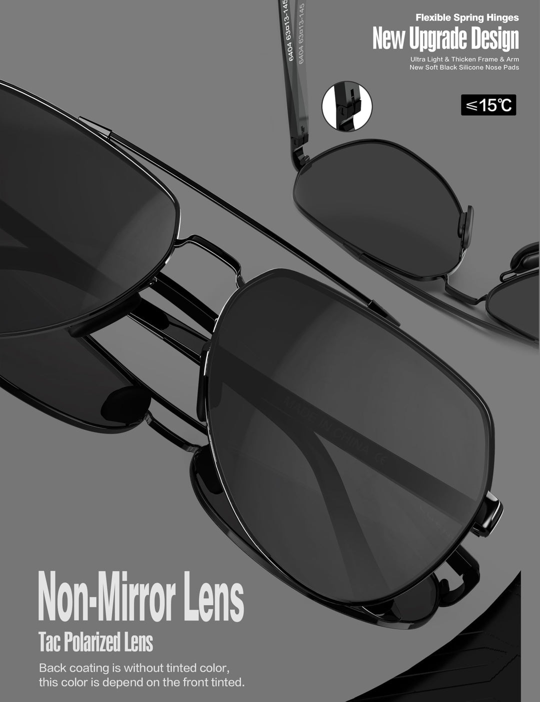 Men Aviator Sunglasses Polarized Shades Flexible Spring Hinge - Light Blue Mirror Lens Black Metal Frame 60mm