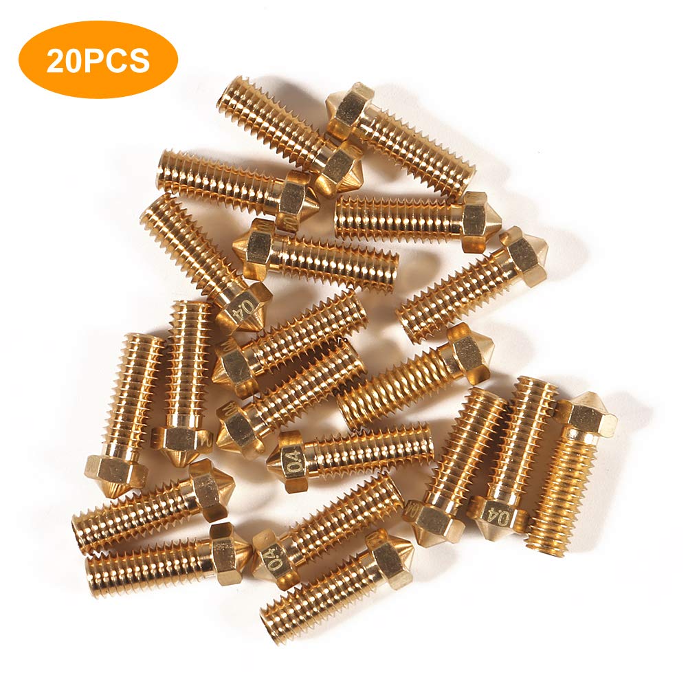 20PCS 3D Brass Volcano Nozzle M6 Thread Nozzles 0.4mm M6 Printed Head for 1.75mm Filament 3D Printer Parts Volcano Heater Block J-Head Hotend Extruder