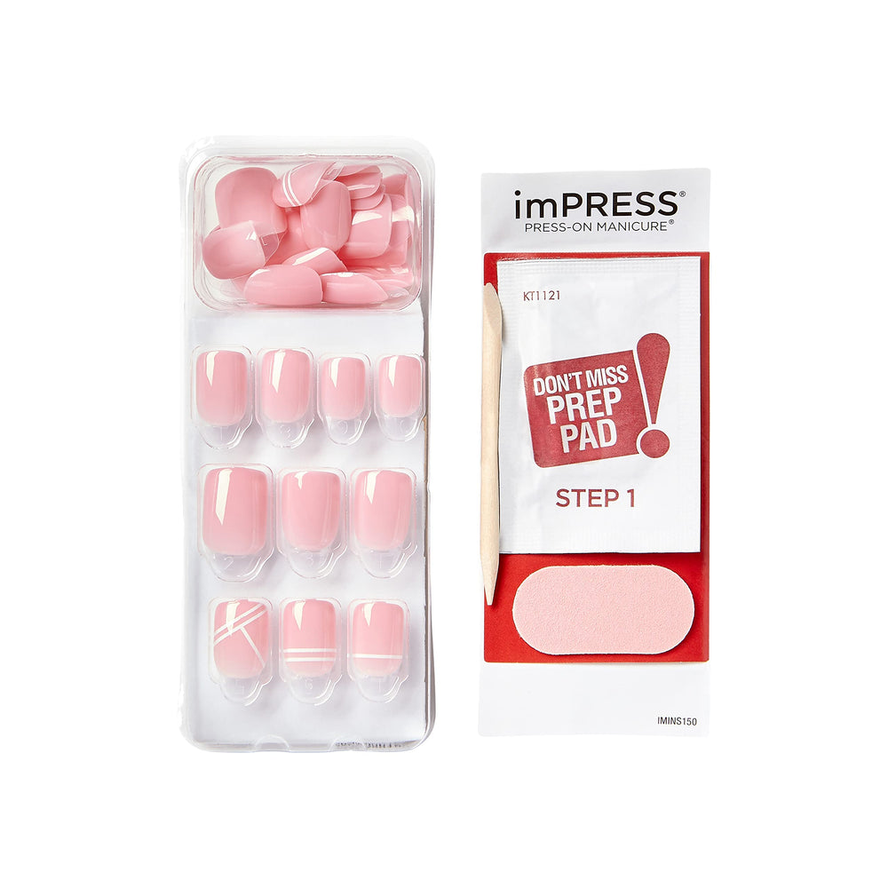 KISS Press-On Nails Petite Length False Nails Manicure Set, ‘Timeless Day’, 30 Chip-Proof, Smudge-Proof Fake Nails