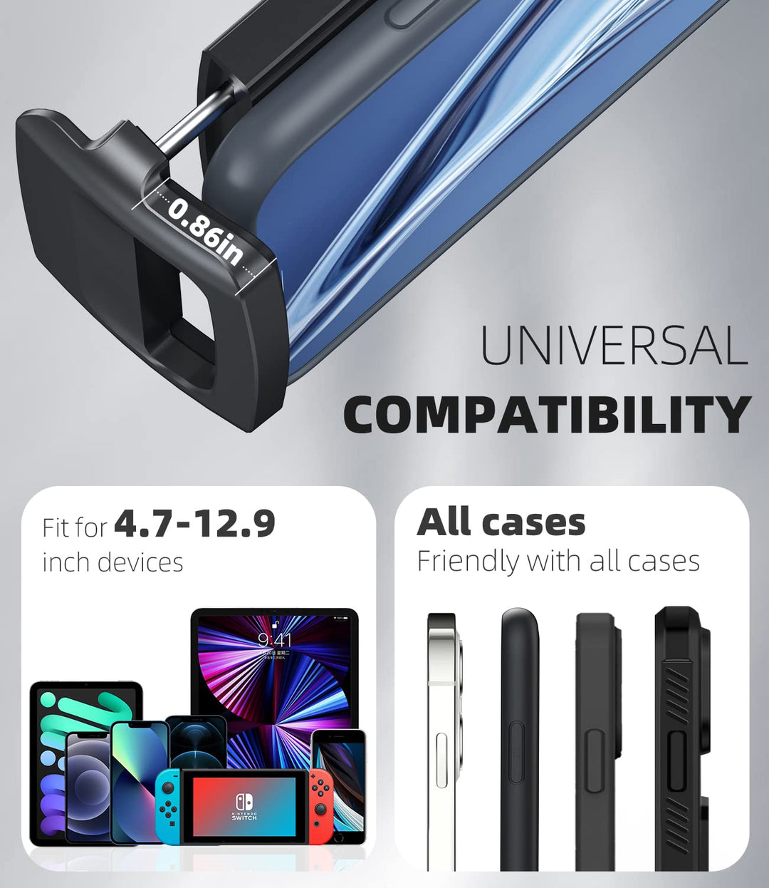 Tablet Stand Holder for desk, Adjustable & Foldable Aluminium alloy Heavy Duty Base Desktop Stand Holder Dock Compatible with iPad Pro 12.9/11, Air, Mini, Tabs, Kindle, (4.7-13)Tablet, Black