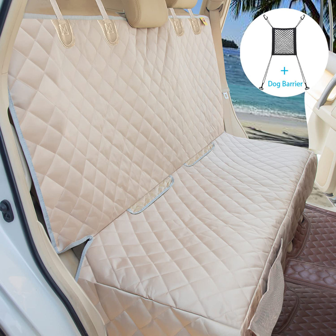 Dog Car Seat Cover for Back Seat Waterproof Backseat Protector, Nonslip Rear Seat Cover for Kids,Universal Size Fits Cars Trucks SUVs (Beige)