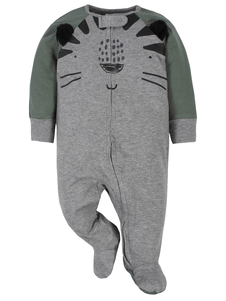 Baby Boys' 4 Pack Sleep 'N Play Footie, Tiger Grey, 0-3 Months