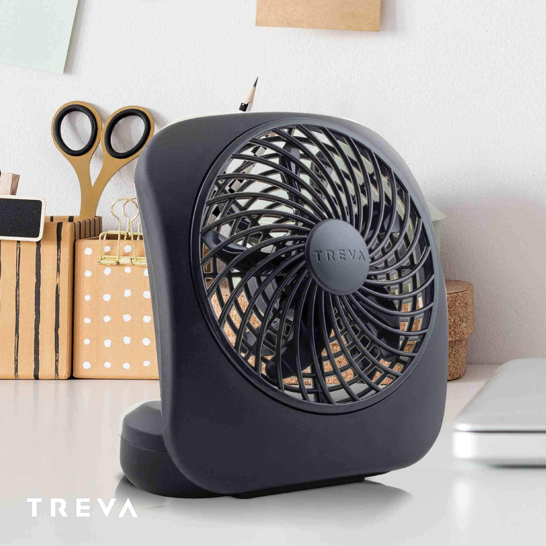 Treva 5 Inch Battery Powered Fan Portable Desk Fan 2 Cooling Speeds with Compact Folding & Tilt Design Small Fan Cubicle Accessories Mini Fan Portable 2 Pack (Black)