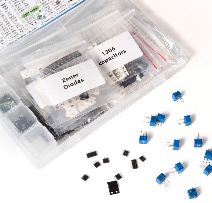 2900 pcs SMD 1206 0805 0603 Component Assortment, Resistor, Capacitor, Diode, Transistor, OpAmp, IC, Solder, PCB, SMT Soldering Assorted Kit